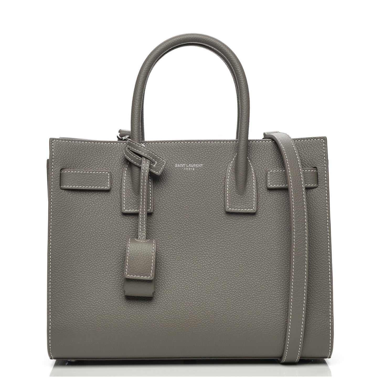 Grained Calfskin Topstich Baby Sac De Jour Fog