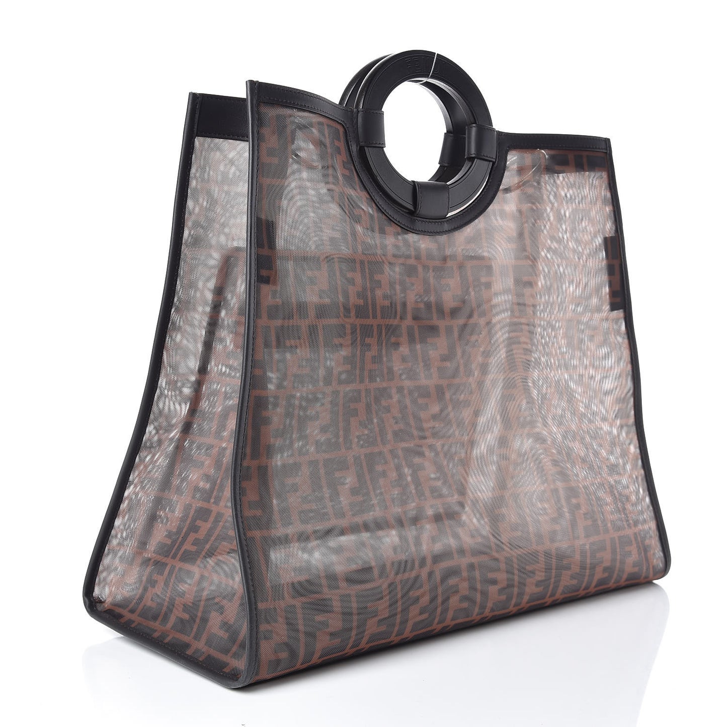 Mesh Vitello Century Cuoio FF 1974 Large Runaway Shopper Tote Marrone Black Ebano
