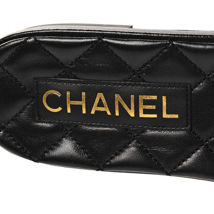 Chanel Shiny Goatskin Quilted CC Mules Sandals 39.5 Black 8 of 8