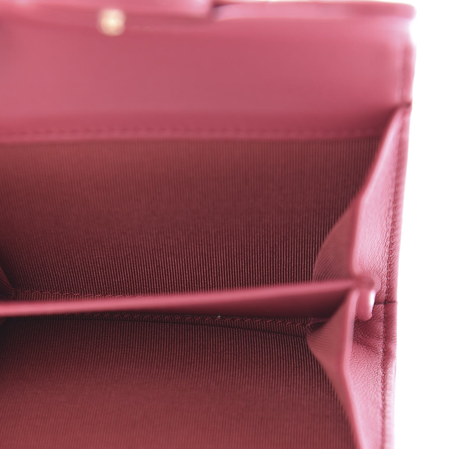 Lambskin Quilted Flap Card Holder Wallet Dark Pink