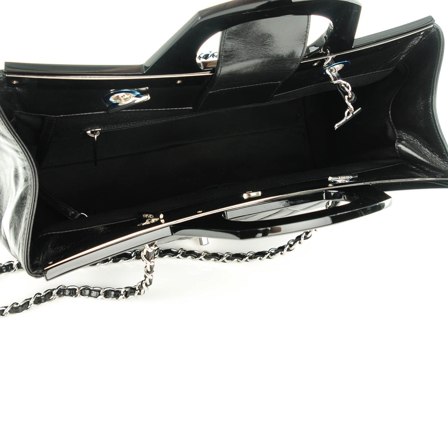 Glazed Calfskin Quilted Small CC Delivery Tote Black