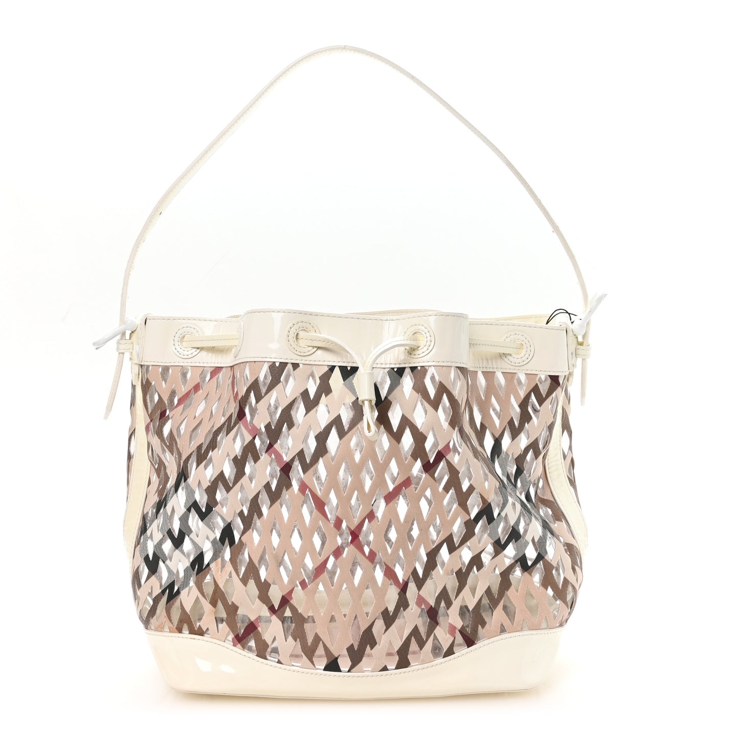 Patent PVC Supernova Check Net Drawstring Bag White