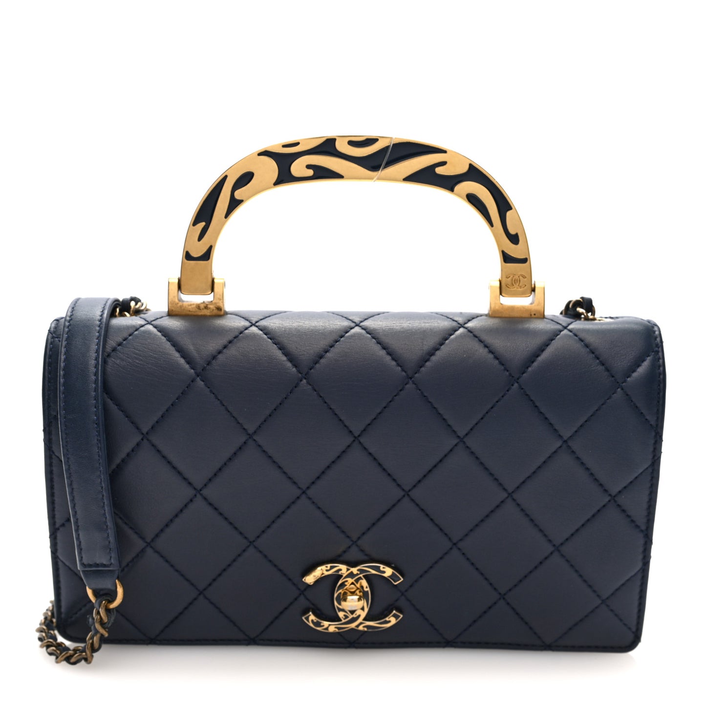 Lambskin Quilted Small Art Nouvelle Flap Bag Navy
