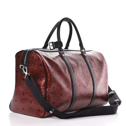 MCM Metallic Visetos Medium Traveler Weekender Bag Scooter Red 4 of 11