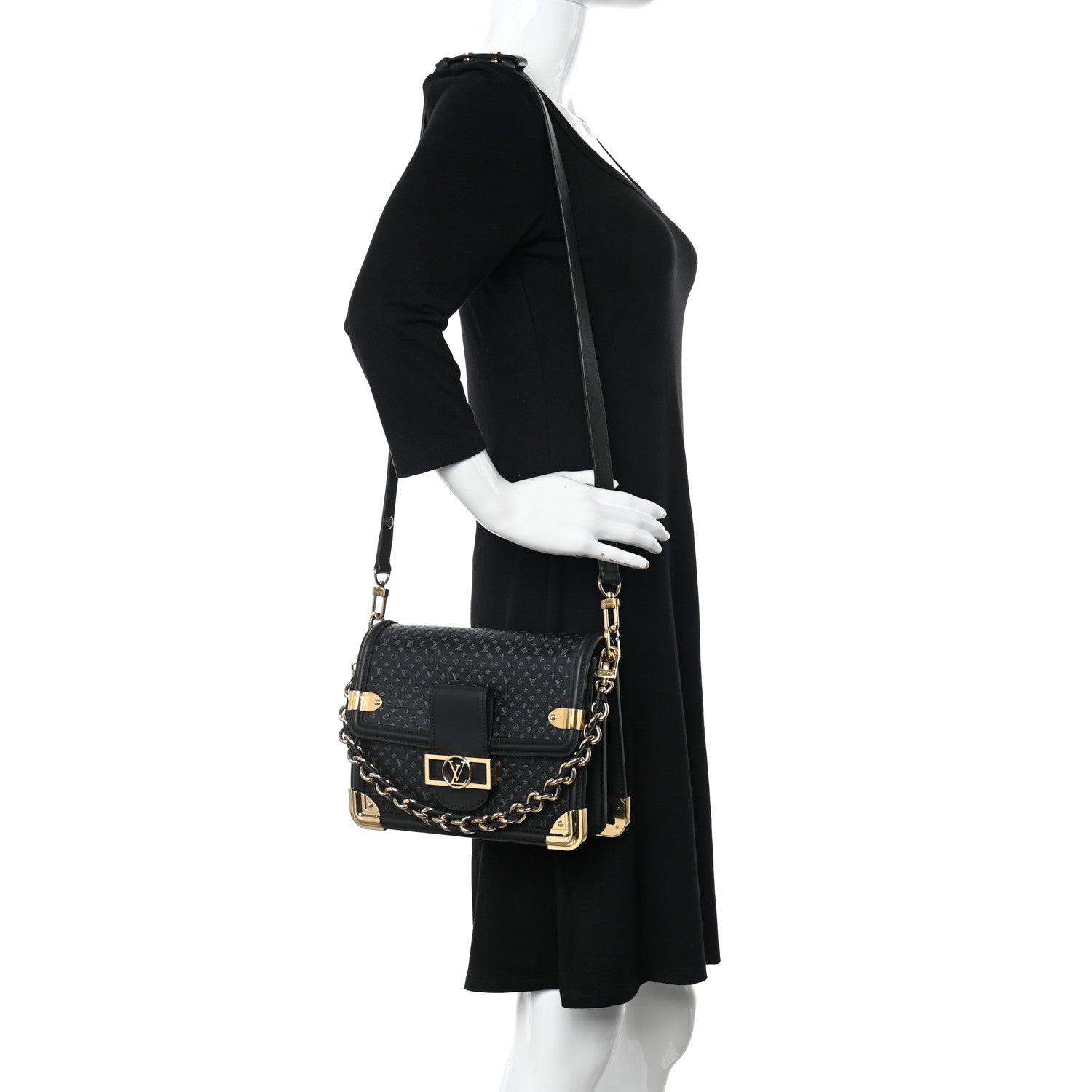 Louis Vuitton Calfskin Nanogram Embossed Dauphine MM Black 2 of 9