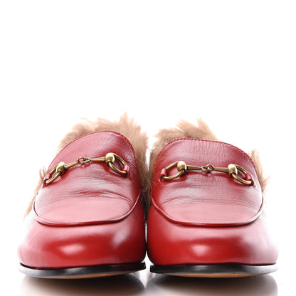 Gucci Malaga Kid Fur Womens Jordaan Loafers 37.5 Hibiscus Red Natural 2 of 7
