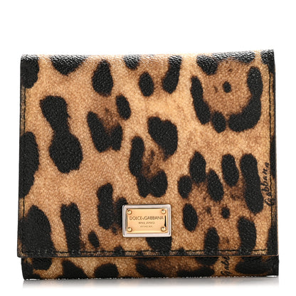 Dolce & Gabbana Crespo Leopard Print French Flap Wallet Black Brown 1 of 7