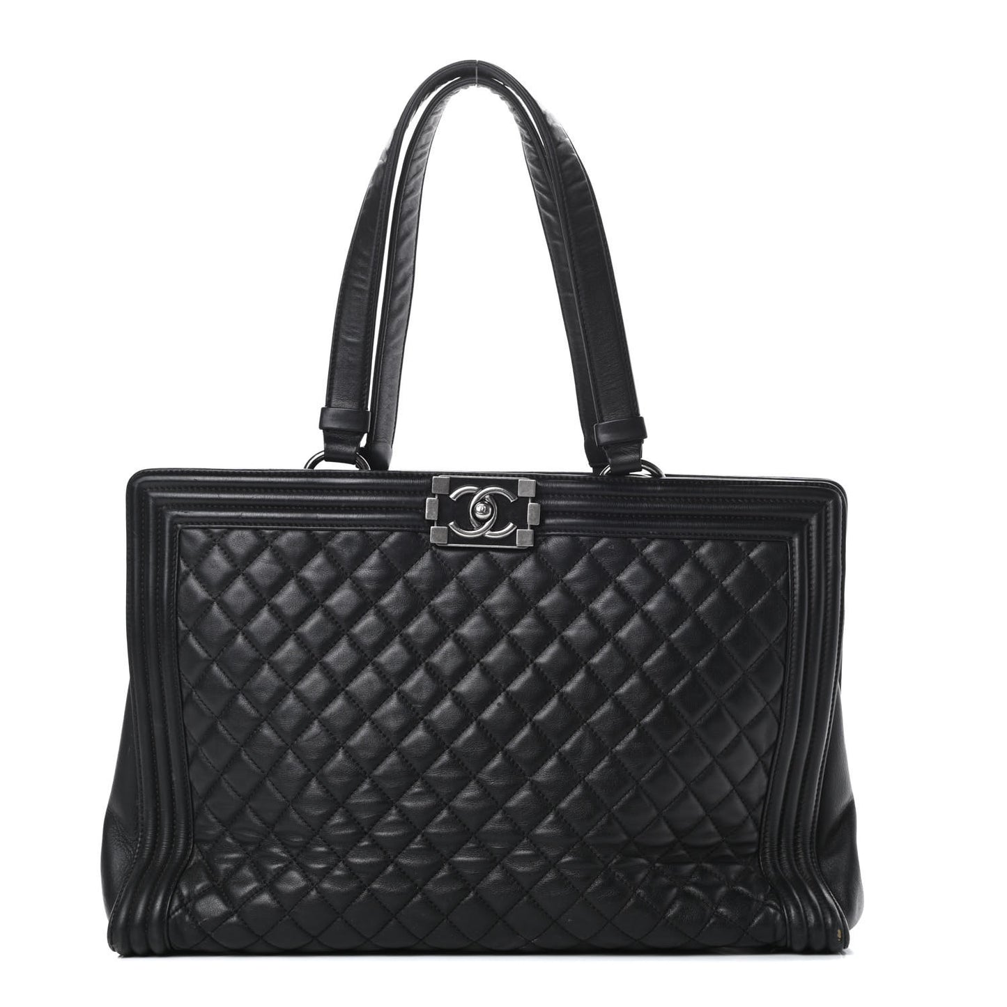 Lambskin Quilted Boy Shopping Tote Black