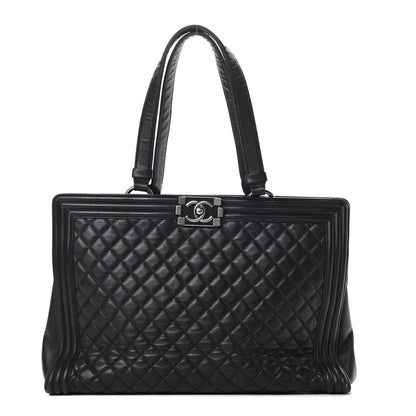 Chanel Lambskin Quilted Boy Shopping Tote Black 1 of 22