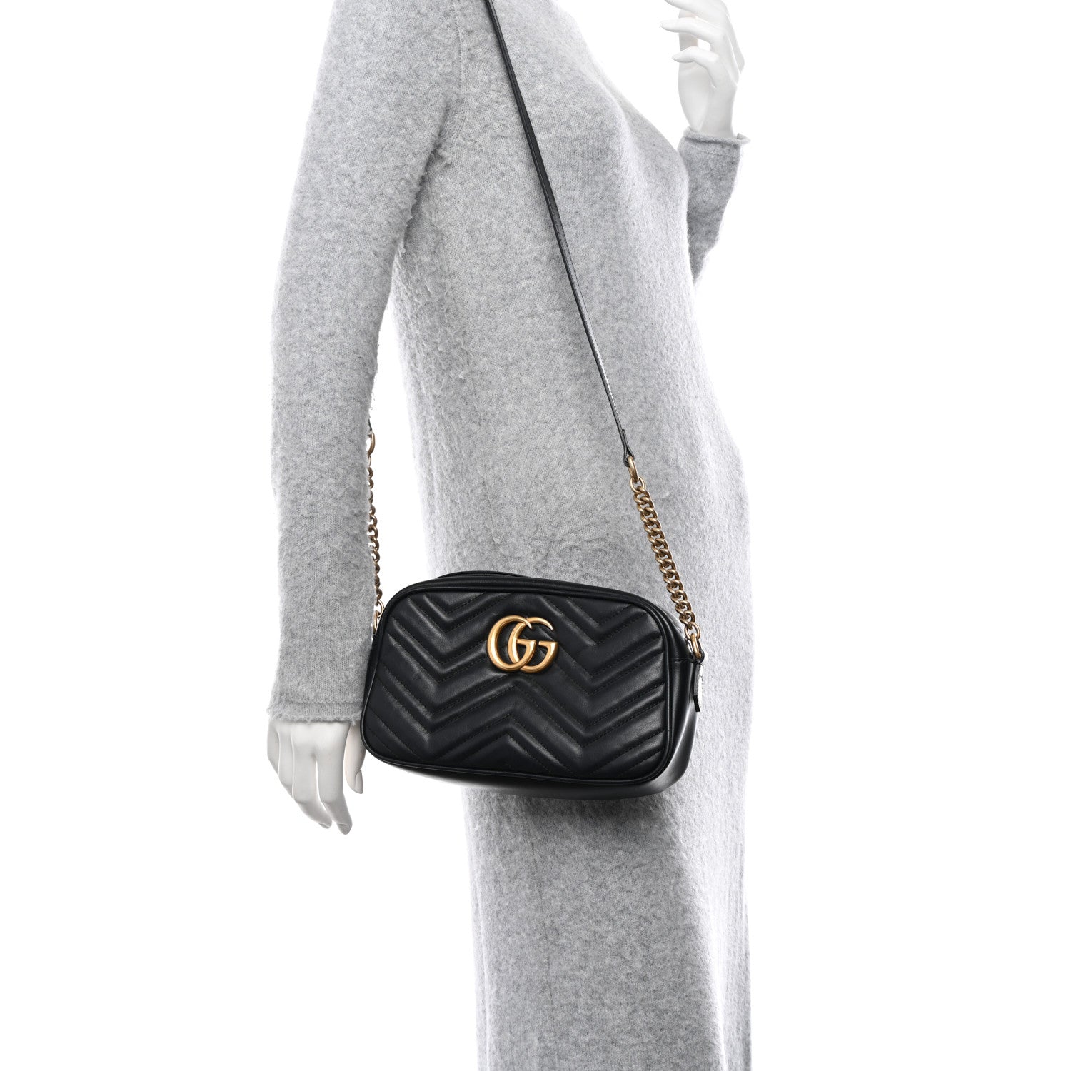 Gucci Calfskin Matelasse Small GG Marmont Chain Shoulder Bag Black 2 of 10