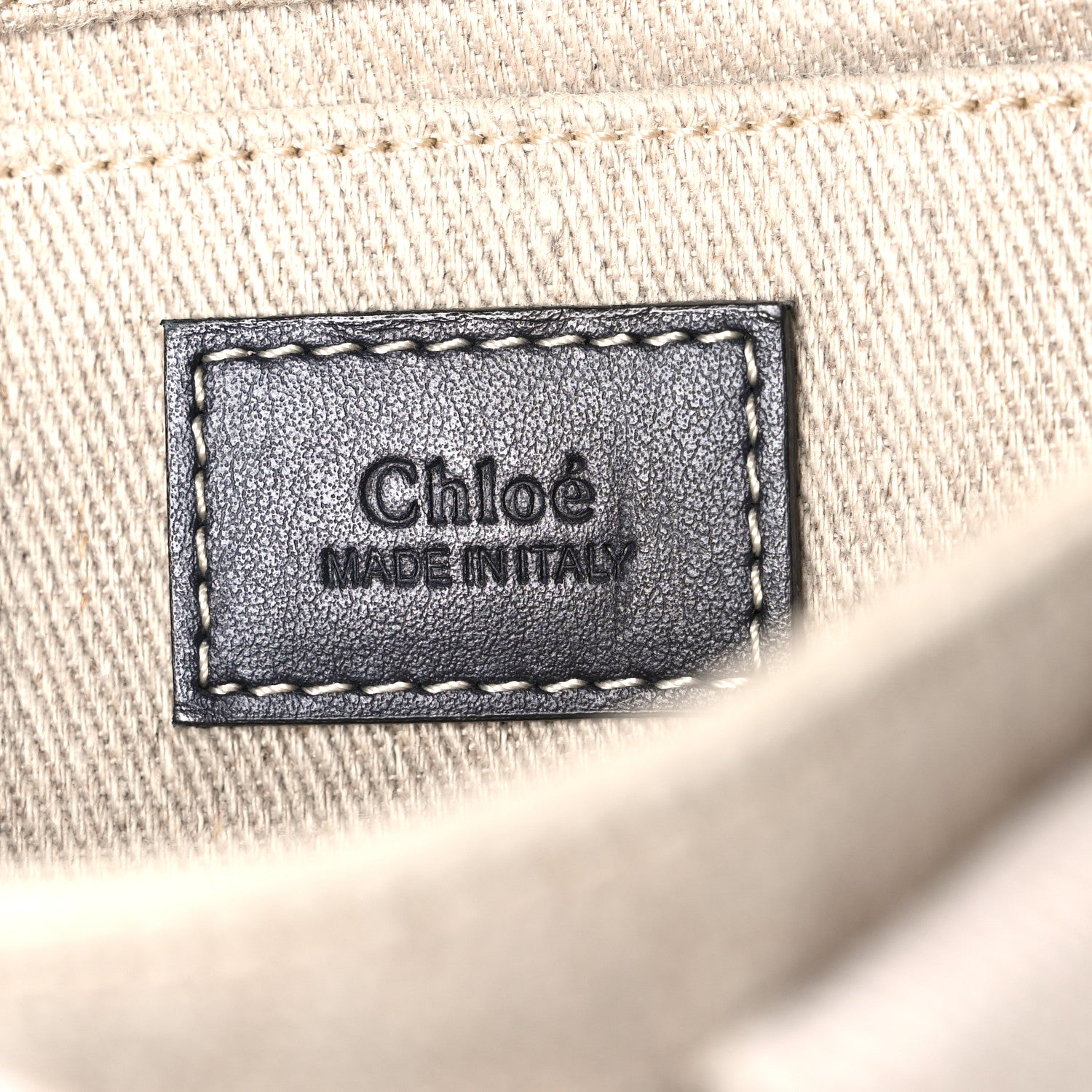 Chloe Linen Calfskin Mini Woody Ribbon Tote White Navy 6 of 10