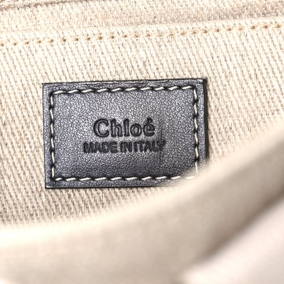Chloe Linen Calfskin Mini Woody Ribbon Tote White Navy 6 of 10