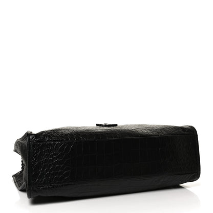 Saint Laurent Calfskin Crocodile Embossed Monogram Large Niki Shopping Bag Black 4 of 10
