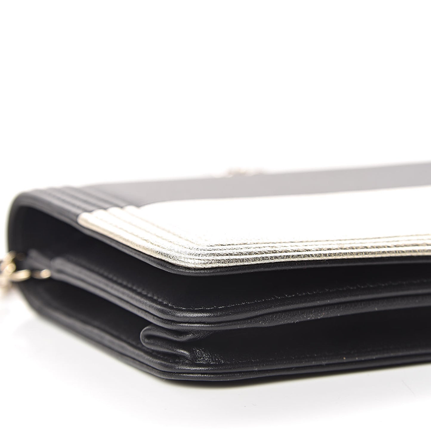 Metallic Goatskin Lambskin Boy Wallet on Chain WOC Black Gold