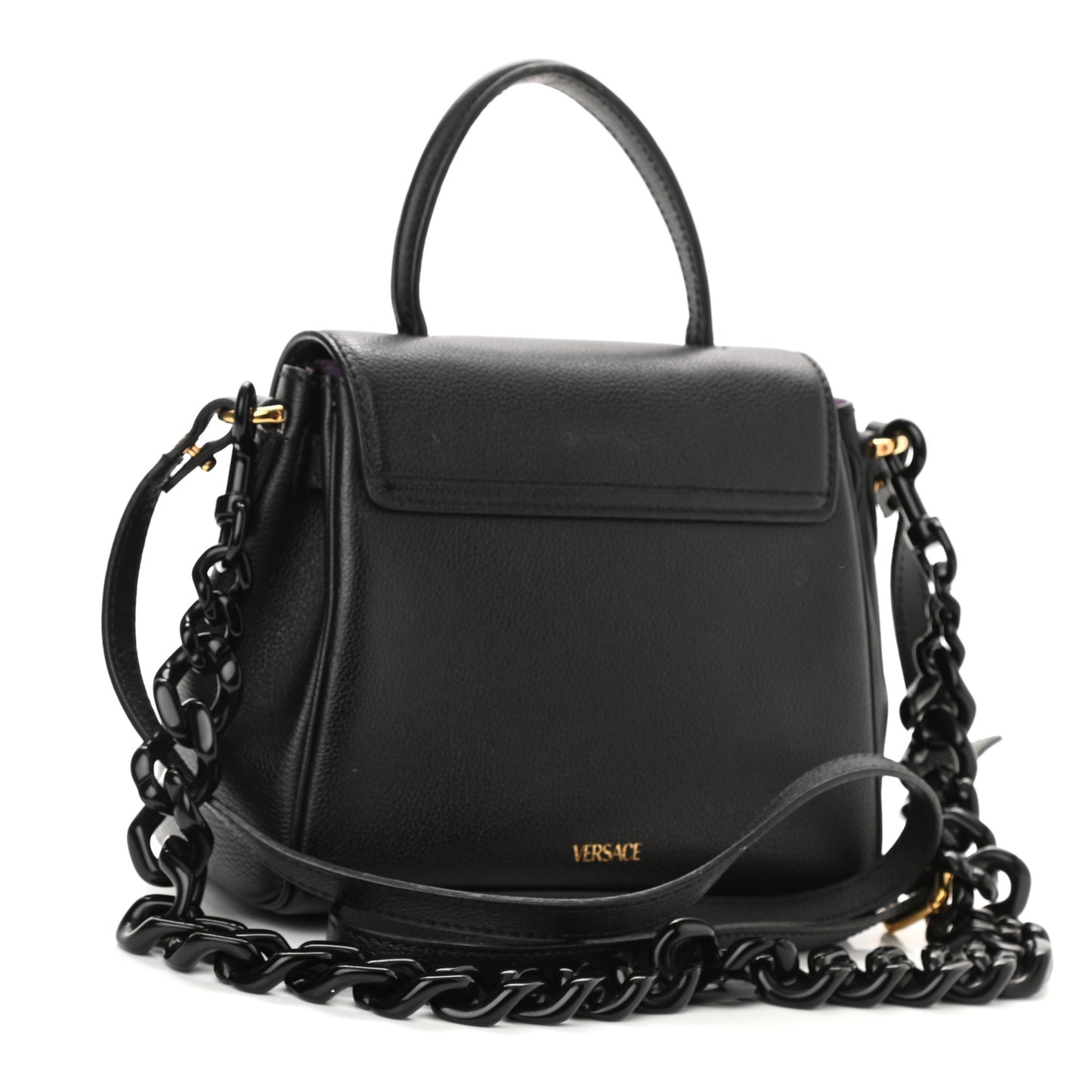 Grained Calfskin Small La Medusa Top Handle Bag Black Lilac