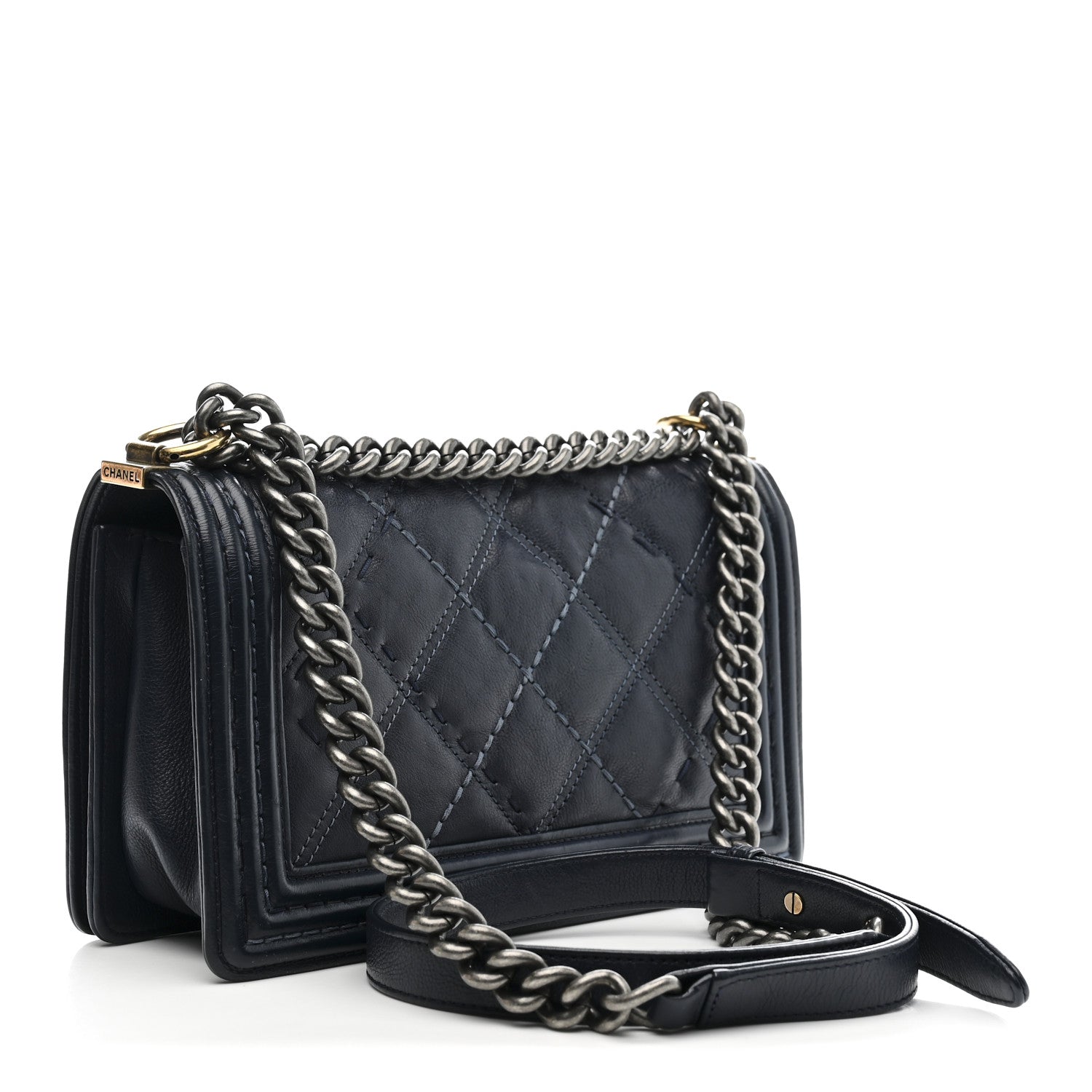 Chanel Calfskin Double Stitch Medium Boy Flap Navy Blue 3 of 15