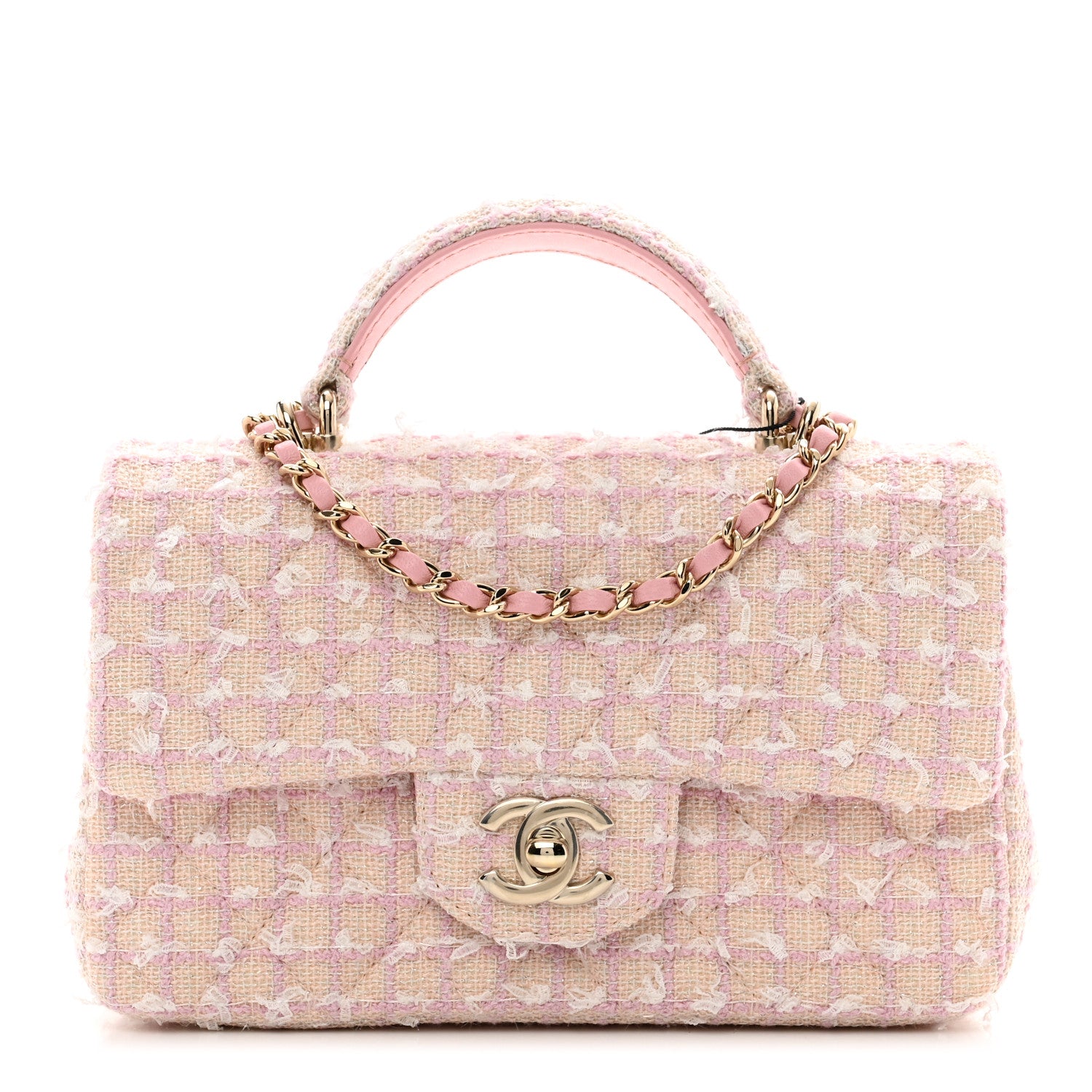 Chanel Tweed Quilted Mini Top Handle Rectangular Flap Light Pink 1 of 10