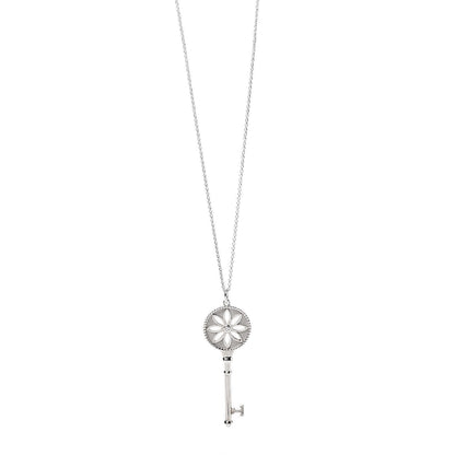 Tiffany Sterling Silver Diamond Large Daisy Key Pendant Necklace 1 of 7