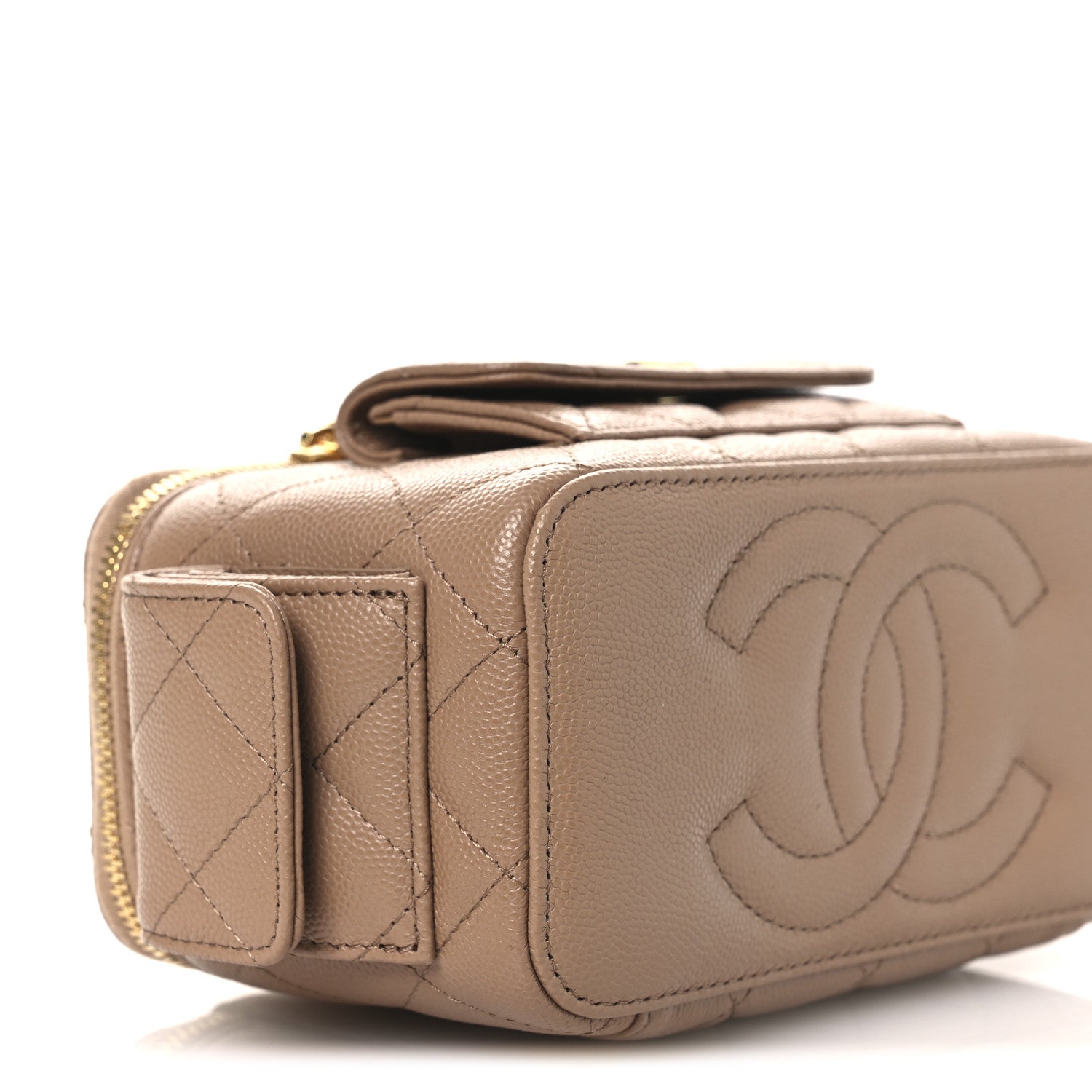 Chanel Caviar Quilted Polly Pocket East West Top Vanity With Chain Dark Beige 9 of 11