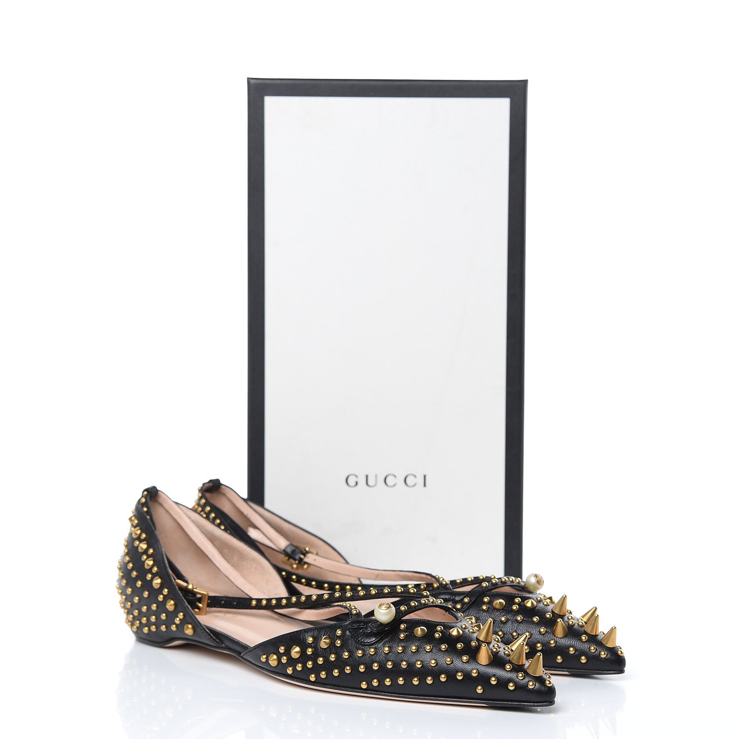Gucci Malaga Kid Studded Pointed Toe Unia Flats 39 Black 8 of 8