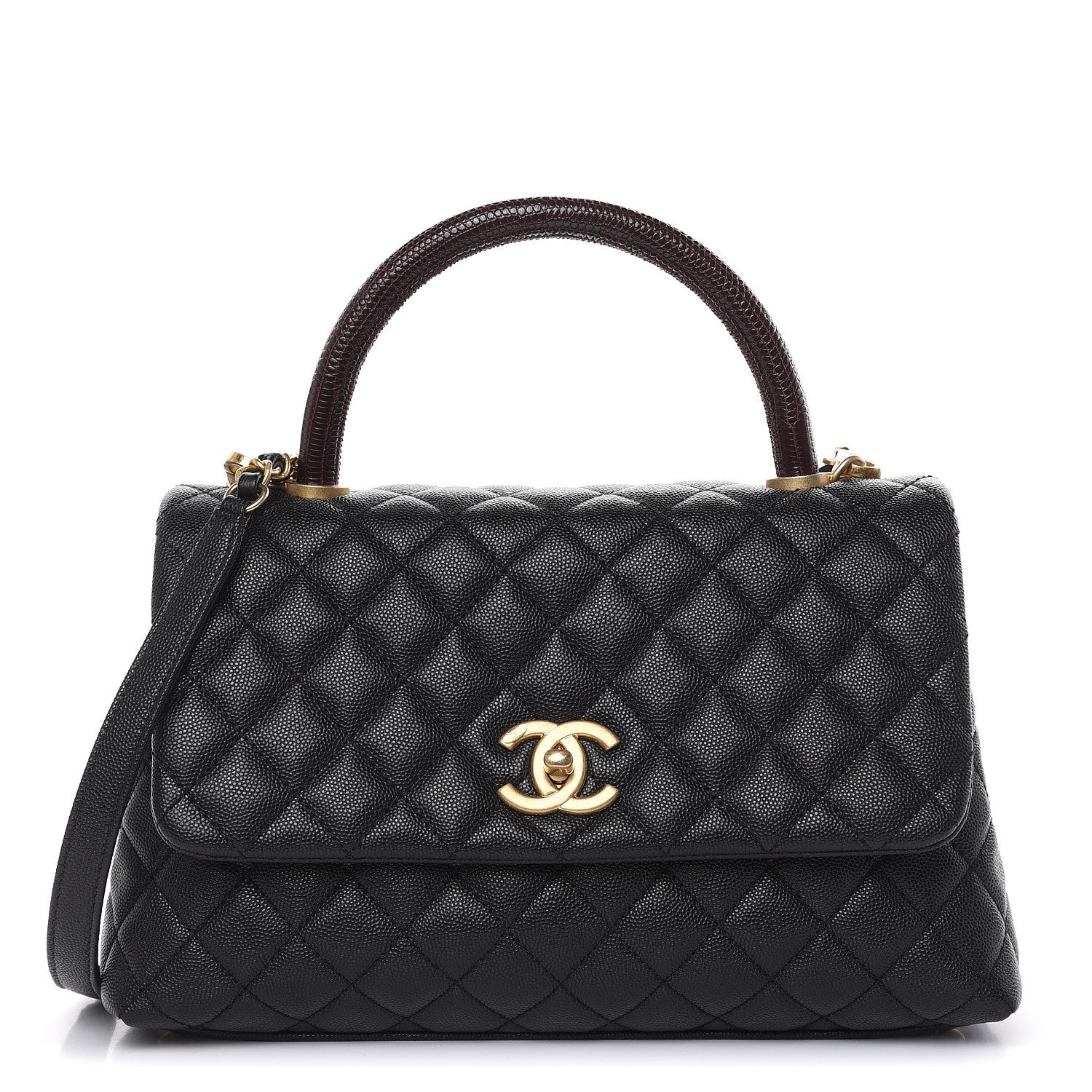 Chanel Caviar Lizard Embossed Quilted Small Coco Handle Flap Black 1 of 10