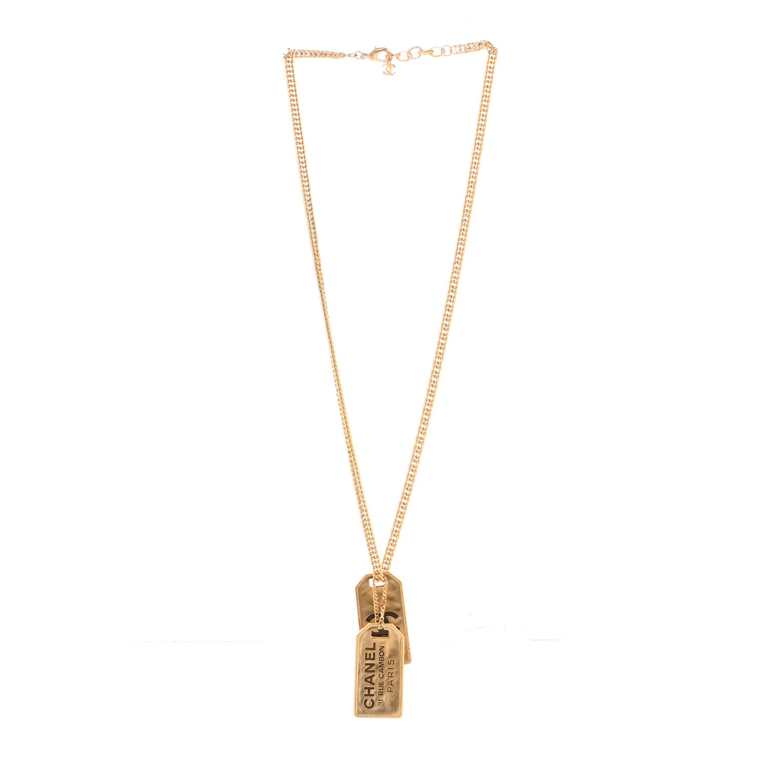 Chanel Metal ID Dog Tag Charm Necklace Gold 3 of 8