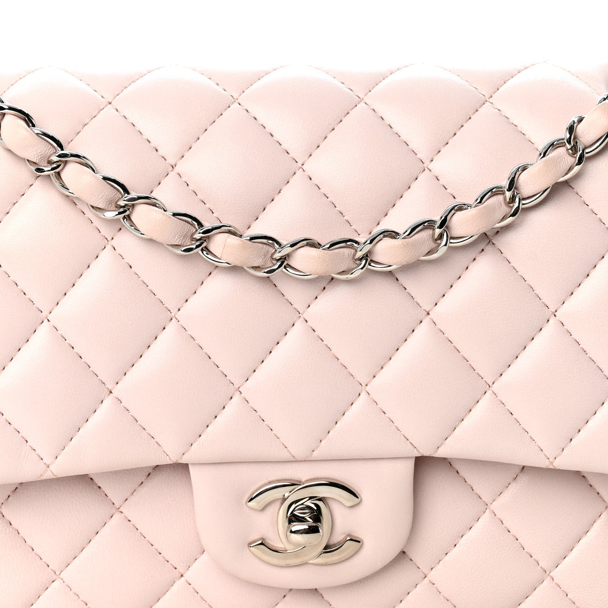 Lambskin Quilted Medium Double Flap Light Pink