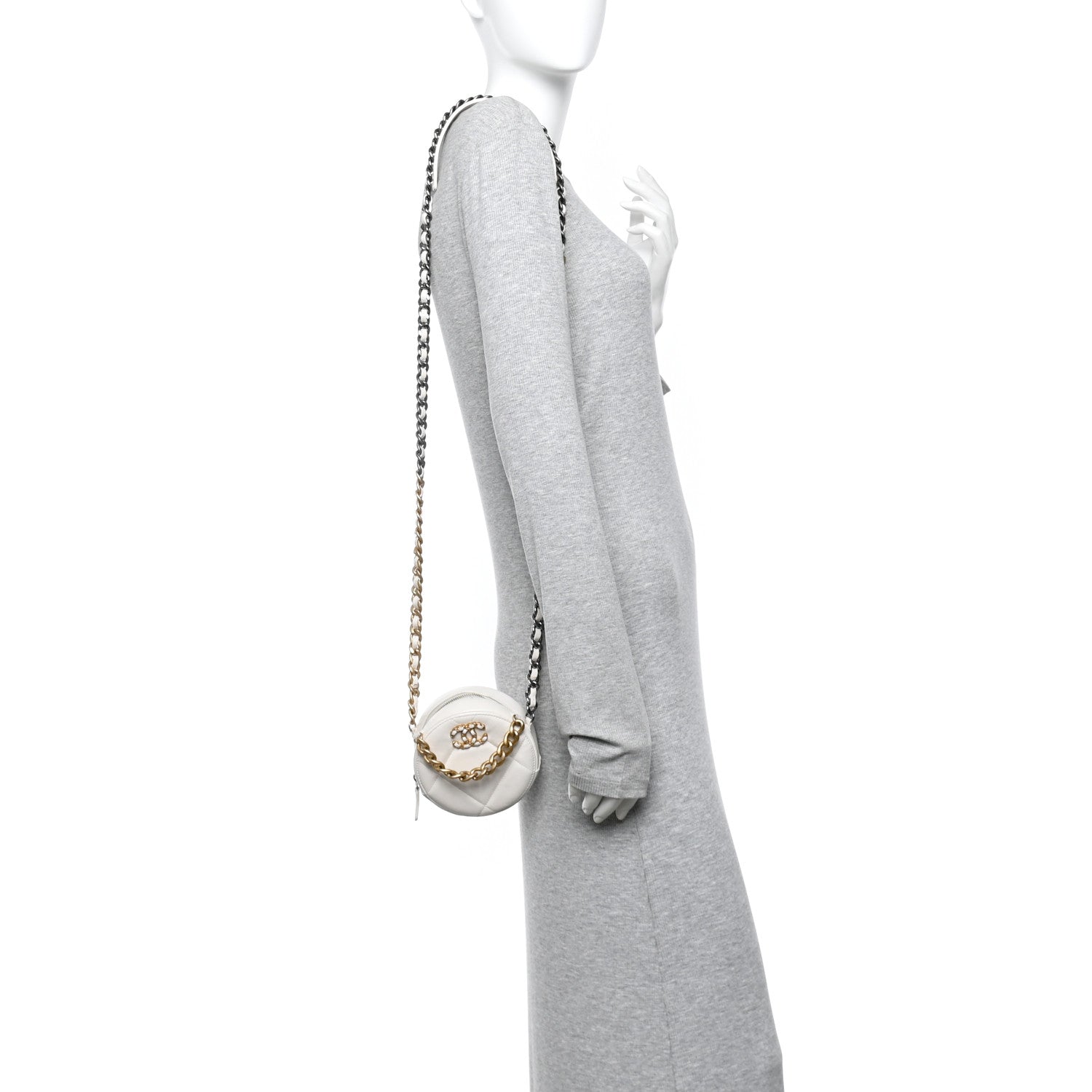 Chanel Shiny Goatskin Quilted Chanel 19 Round Clutch With Chain White 2 of 12