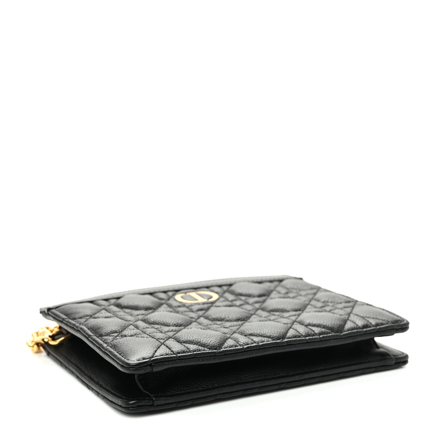 Calfskin Cannage Caro Zipped Pouch With Chain Black