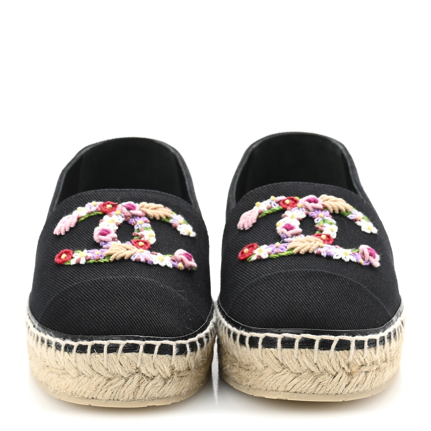 Canvas Embroidered Floral CC Espadrilles 41 Black