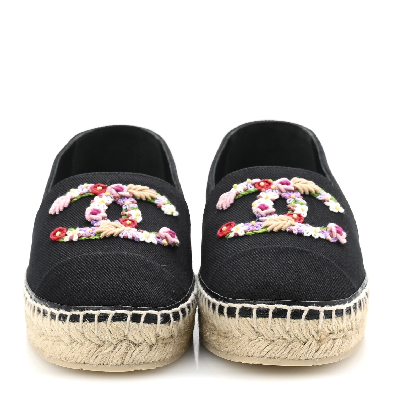 Chanel Canvas Embroidered Floral CC Espadrilles 41 Black 3 of 10