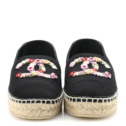 Chanel Canvas Embroidered Floral CC Espadrilles 41 Black 3 of 10