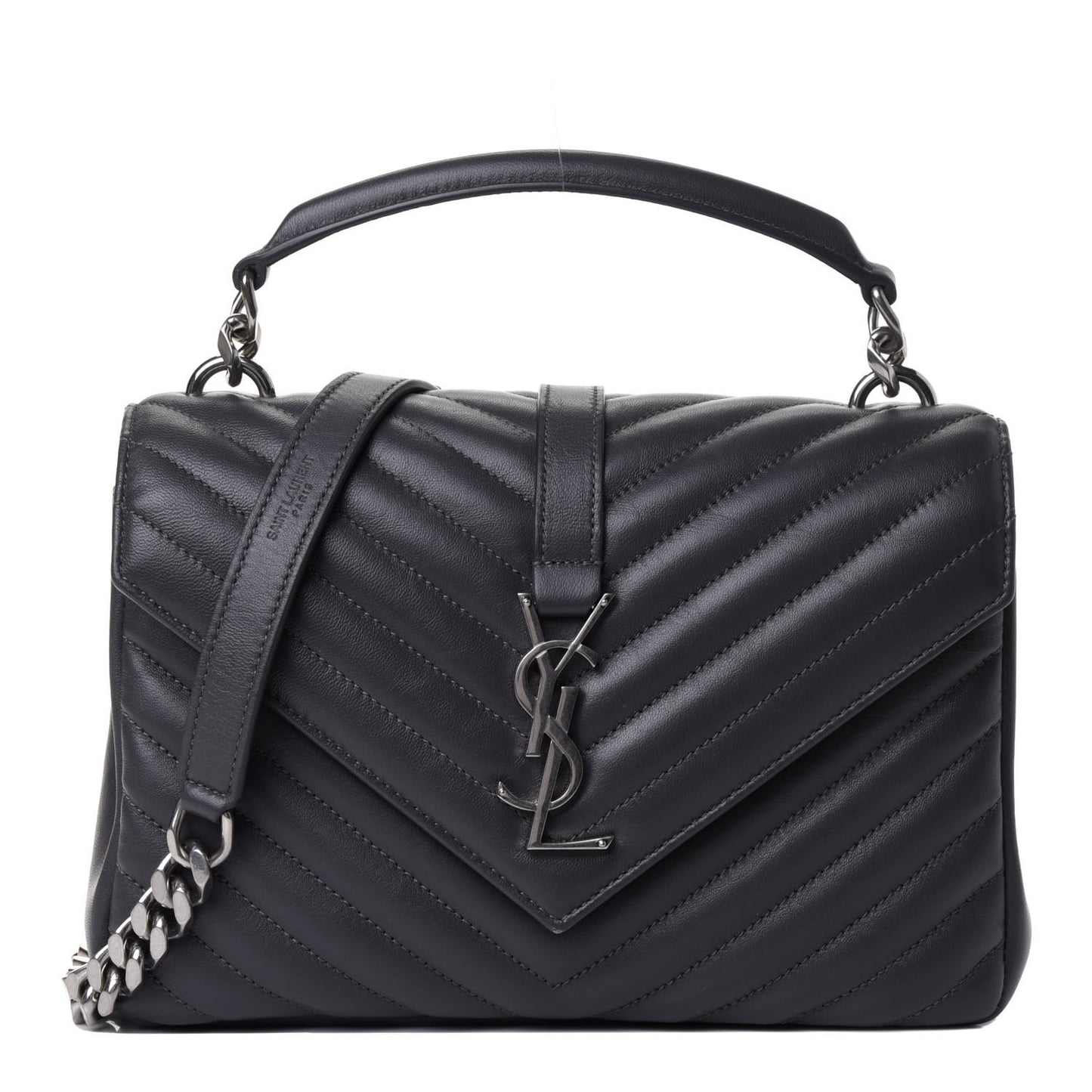 Sheepskin Matelasse Chevron Monogram Medium College Bag Asphalt