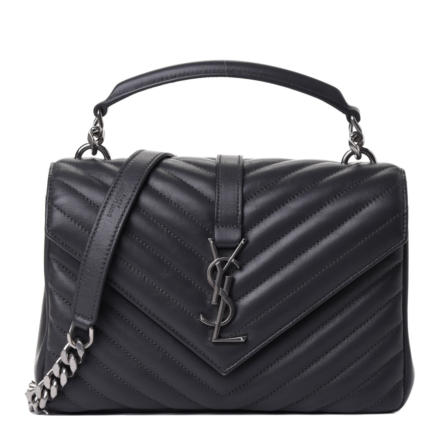 Saint Laurent Sheepskin Matelasse Chevron Monogram Medium College Bag Asphalt 1 of 4