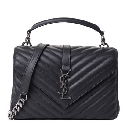 Saint Laurent Sheepskin Matelasse Chevron Monogram Medium College Bag Asphalt 1 of 4