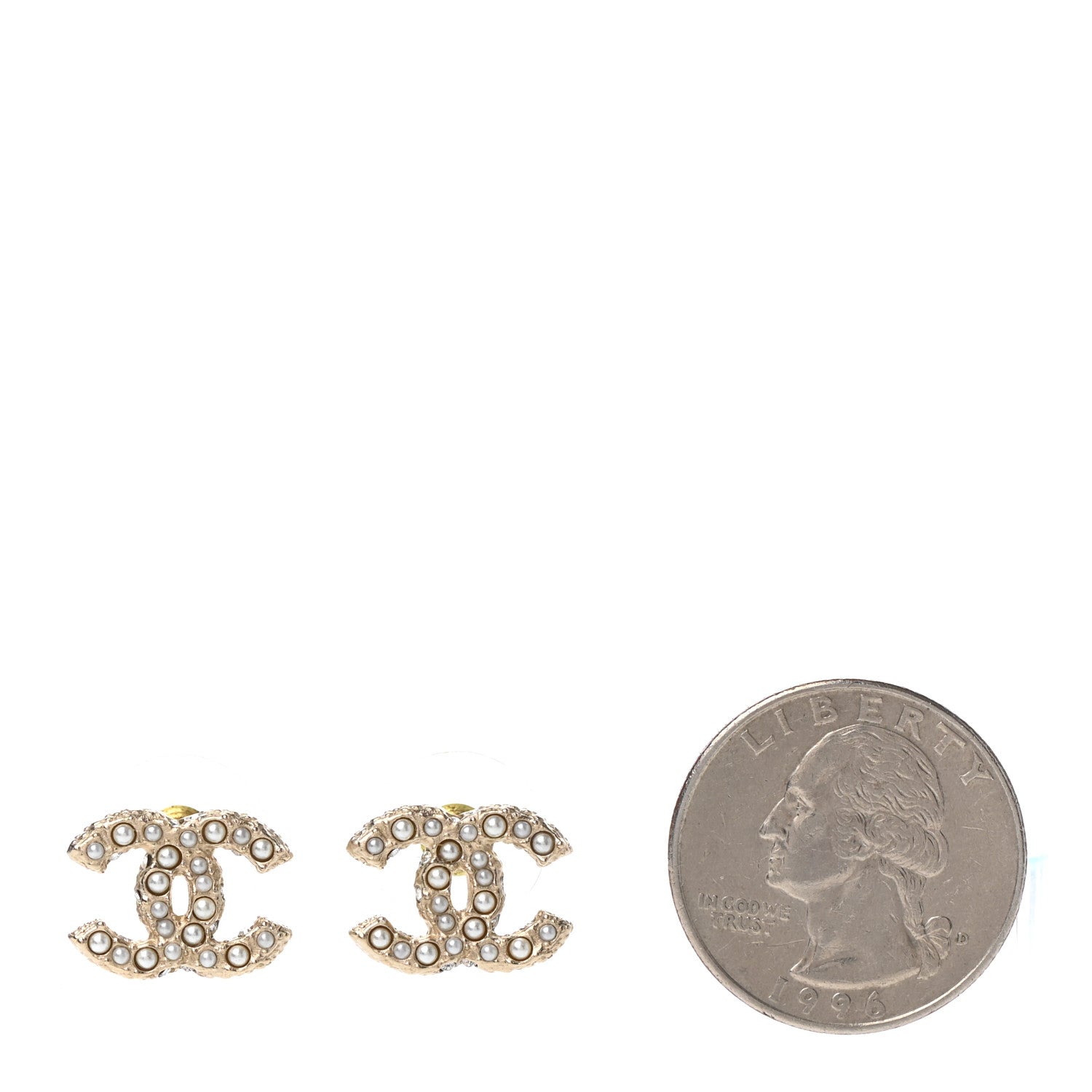 Chanel Pearl Crystal CC Earrings Light Gold 2 of 4