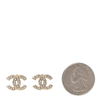 Chanel Pearl Crystal CC Earrings Light Gold 2 of 4