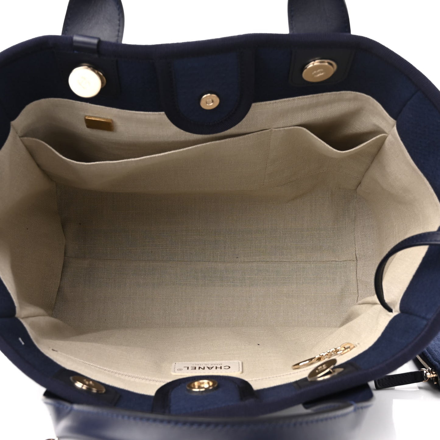 Mixed Fibers Calfskin Small Deauville Tote Dark Blue