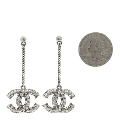 Chanel Crystal Baguette CC Dangle Earrings Silver 2 of 5