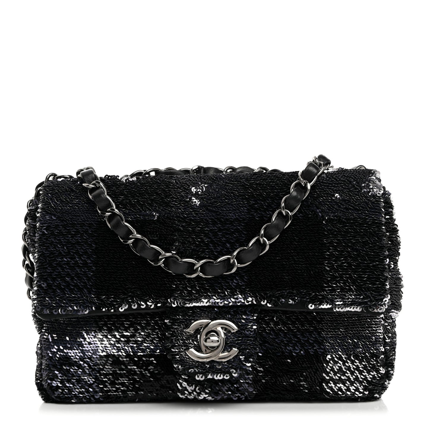Sequin Mini Rectangular Single Flap Black Silver