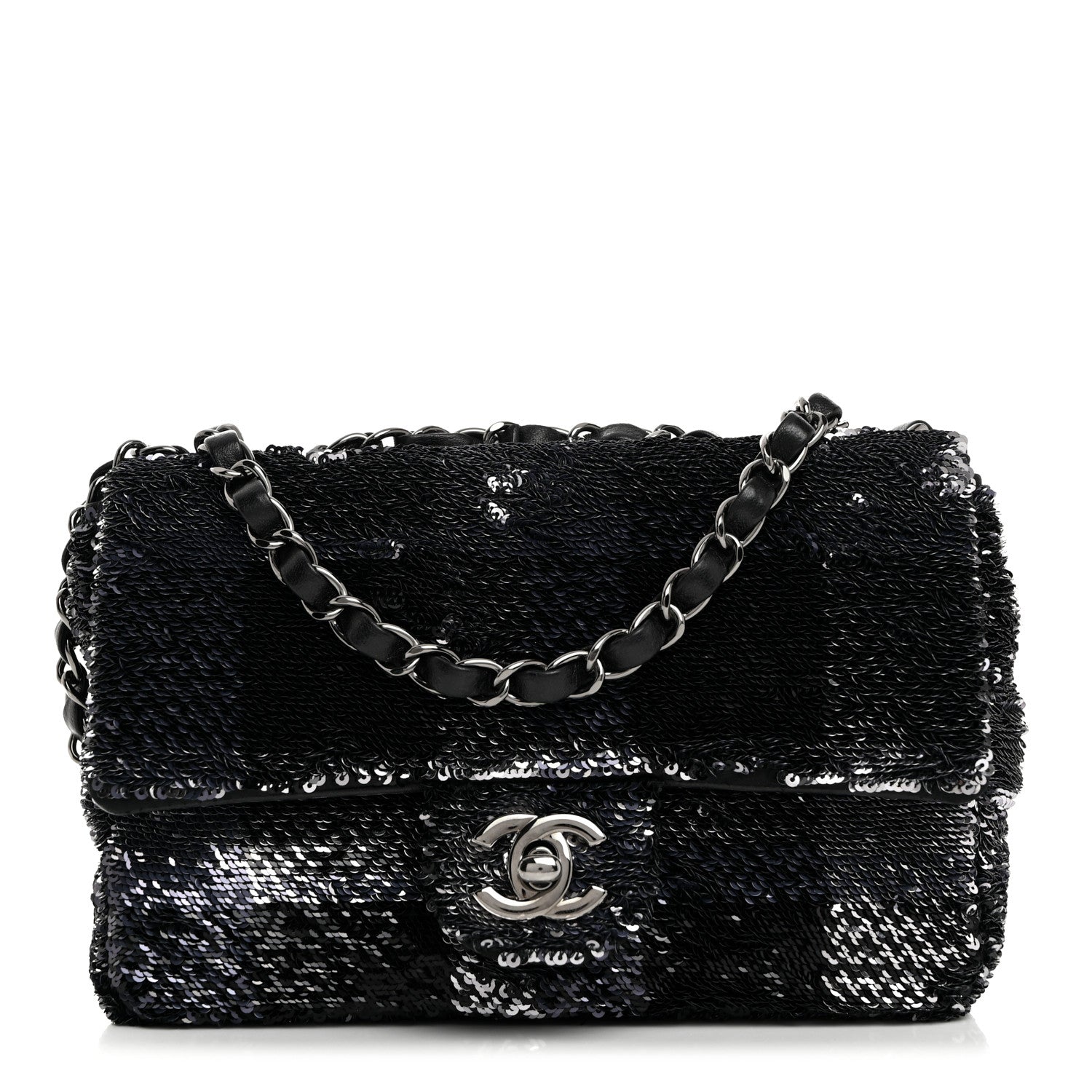 Chanel Sequin Mini Rectangular Single Flap Black Silver 1 of 10