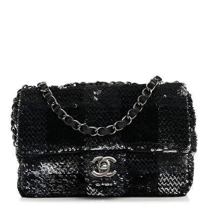 Chanel Sequin Mini Rectangular Single Flap Black Silver 1 of 10