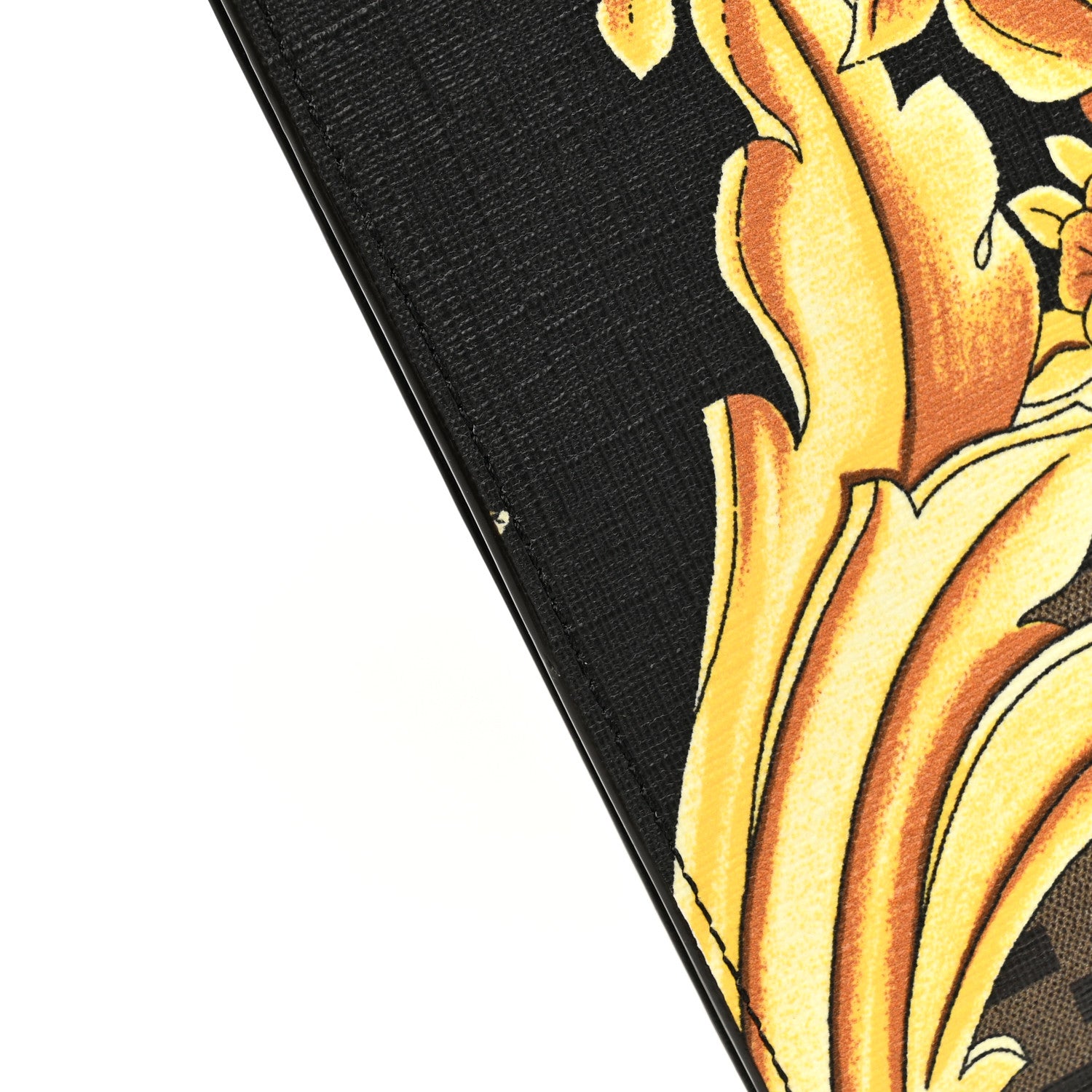 Fendi X VERSACE Glazed Fabric Vitello Cover Fendace FF Baroque Large Flat Pouch Black Gold 8 of 8