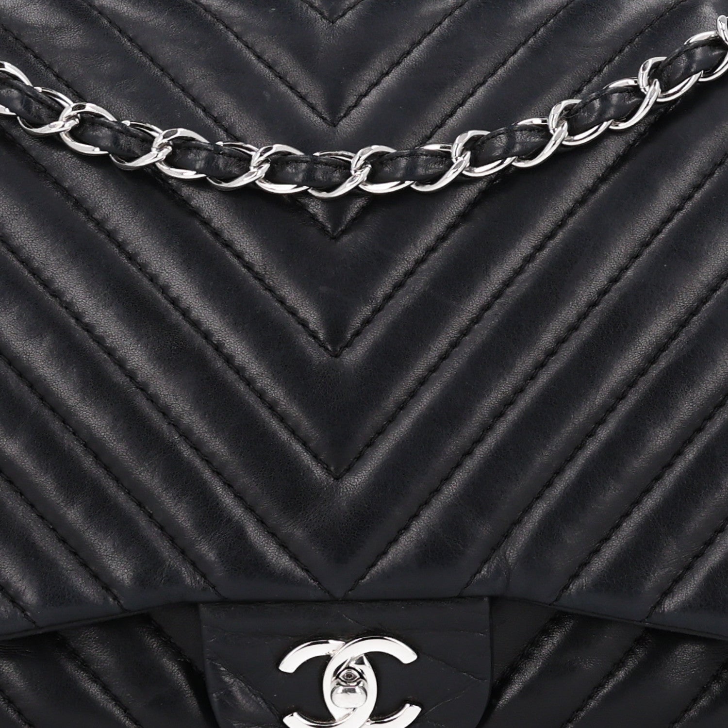 Chanel Lambskin Chevron Quilted Jumbo Single Flap Black 8 of 10