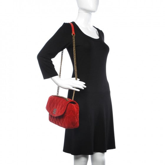Velvet Mattress Quilted Medium BB Round Shoulder Bag Red