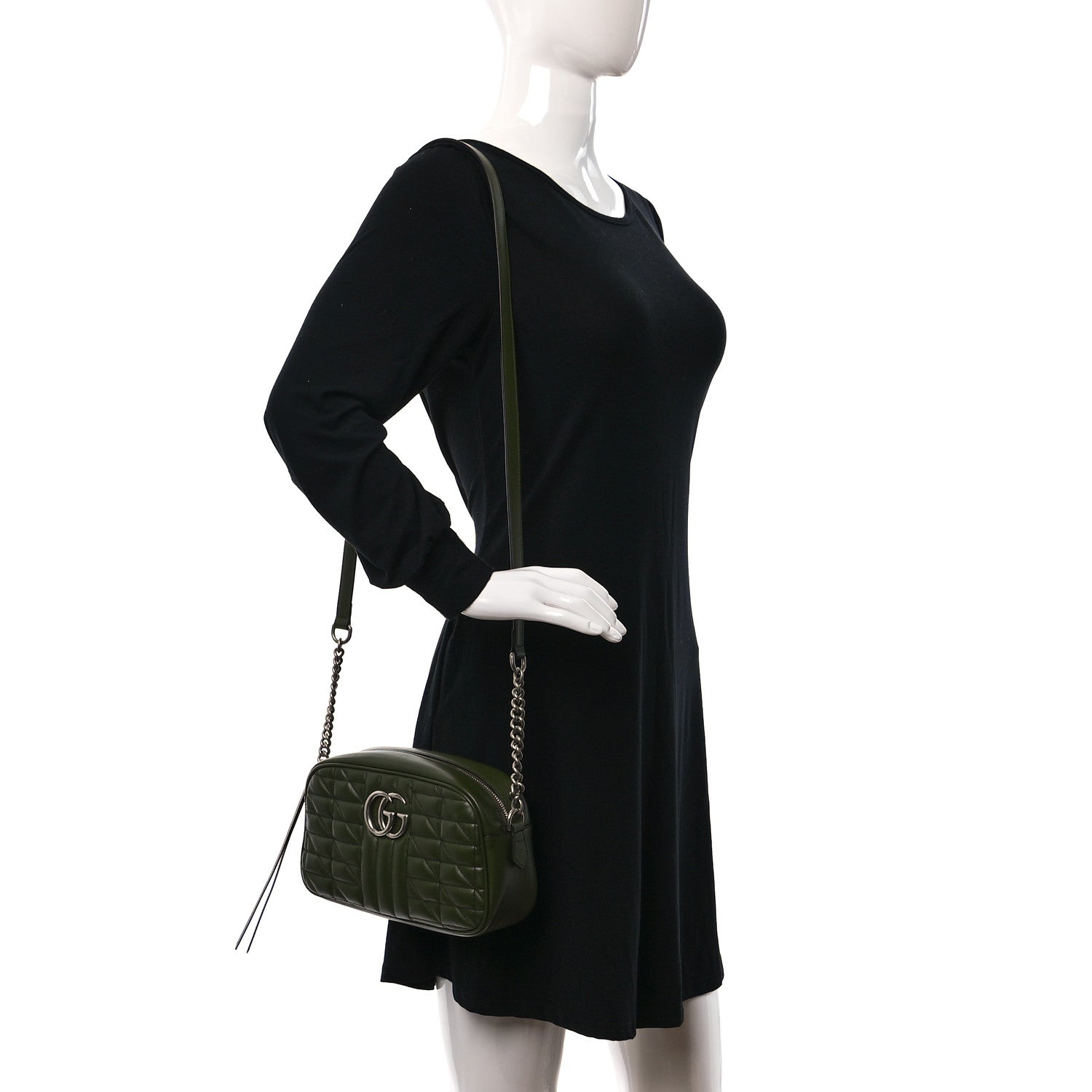 Gucci Calfskin Matelasse Aria Small GG Marmont Chain Shoulder Bag Military Wood 2 of 8
