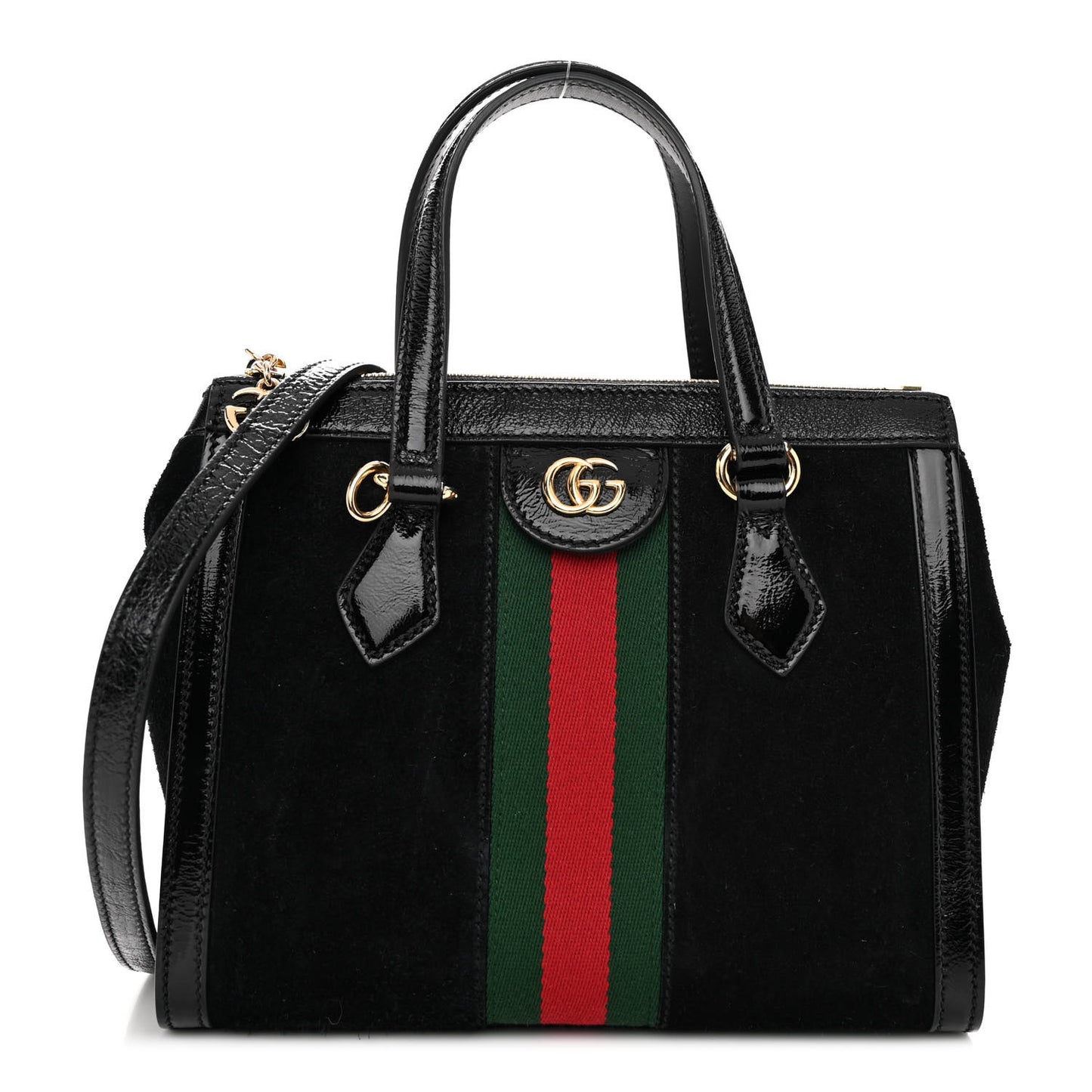 Suede Patent GG Web Small Ophidia Tote Bag Black
