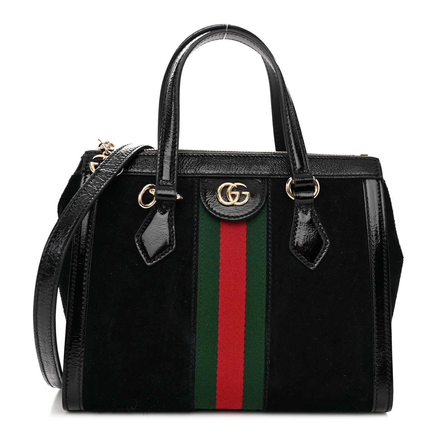 Gucci Suede Patent GG Web Small Ophidia Tote Bag Black 1 of 10
