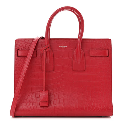 Saint Laurent Calfskin Crocodile Embossed Small Sac de Jour Eros Red 1 of 12