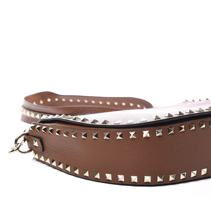 Valentino Garavani Calfskin Large Rockstud Halfmoon Saddle Bag Tan 5 of 11